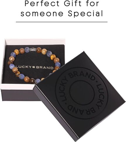 Lucky Brand Jasper and Tiger Eye Bracelet, Stretch Beaded Bracelet for Men with Logo Bead and Jasper and Tiger's Eye Beads in Kuwait