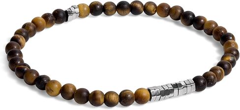 Elegatto Premium Tiger Stone Beaded Bracelet for Men | Natural Tiger Eye Beads with Silver Polished Stainless Steel Accents | Men’s Designer Bracelets in Saudi Arabia