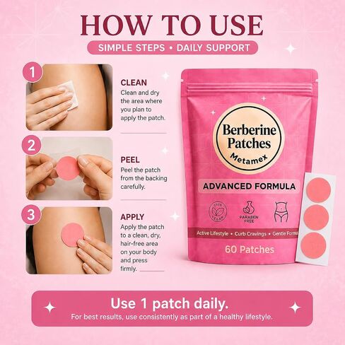 Berberine Patches | Extra Strength Berberine Patch with L-Glutamine, Pomegranate Extract and Cinnamon for Women & Men | 60 Days Supply, Advanced Formula with Natural Ingredients in Kuwait