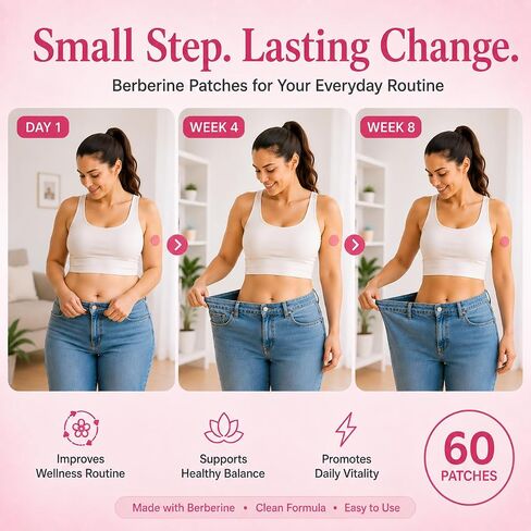 Berberine Patches | Extra Strength Berberine Patch with L-Glutamine, Pomegranate Extract and Cinnamon for Women & Men | 60 Days Supply, Advanced Formula with Natural Ingredients in Kuwait