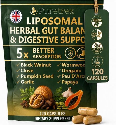 Parasite Cleanse for Humans - Liposomal Herbal Gut Detox Support, Combination with Black Walnut, Wormwood, Clove, Pumpkin Seed, Garlic, Oregano, Pau D’Arco & Papaya - Intestinal Support - 120 Capsules in Saudi Arabia