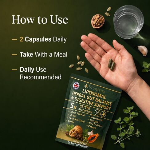 Parasite Cleanse for Humans - Liposomal Herbal Gut Detox Support, Combination with Black Walnut, Wormwood, Clove, Pumpkin Seed, Garlic, Oregano, Pau D’Arco & Papaya - Intestinal Support - 120 Capsules in Saudi Arabia