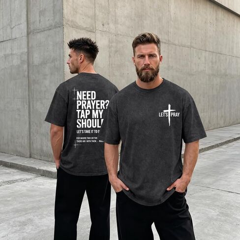 BINTEHGS Mens Christian T Shirts Need Prayer Tap My Shoulder Shirt Jesus Faith Oversized Graphic Tees God Acid Wash Tshirt in Saudi Arabia