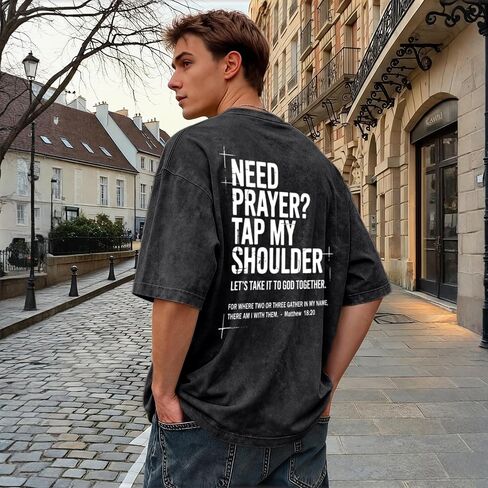 BINTEHGS Mens Christian T Shirts Need Prayer Tap My Shoulder Shirt Jesus Faith Oversized Graphic Tees God Acid Wash Tshirt in Saudi Arabia