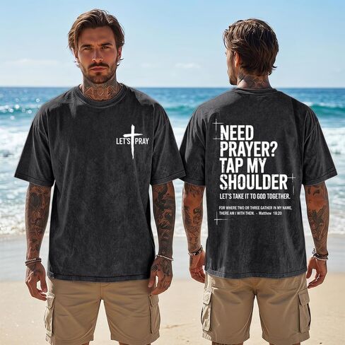 BINTEHGS Mens Christian T Shirts Need Prayer Tap My Shoulder Shirt Jesus Faith Oversized Graphic Tees God Acid Wash Tshirt in Saudi Arabia