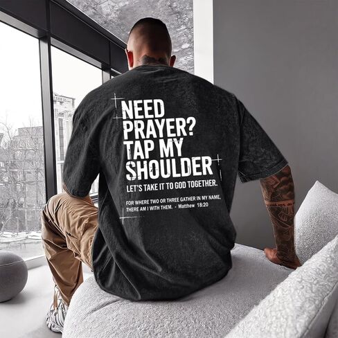 BINTEHGS Mens Christian T Shirts Need Prayer Tap My Shoulder Shirt Jesus Faith Oversized Graphic Tees God Acid Wash Tshirt in Saudi Arabia