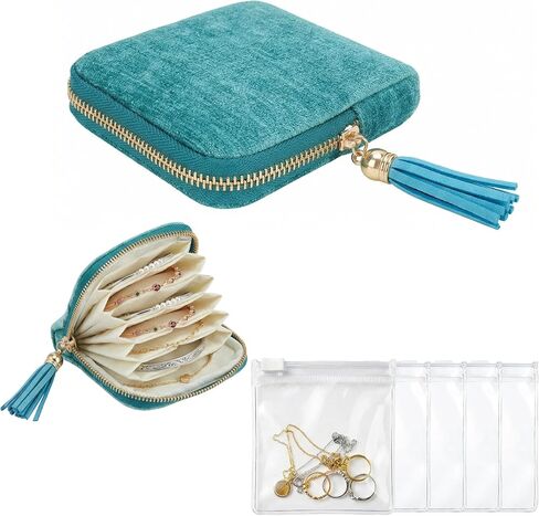 Small Jewelry Travel Organizer - 6 Layer Soft Jewelry Pouch for Bracelets, Necklaces & Rings, Pefect Trip Gift for Women in Kuwait