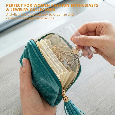 Small Jewelry Travel Organizer - 6 Layer Soft Jewelry Pouch for Bracelets, Necklaces & Rings, Pefect Trip Gift for Women in Kuwait