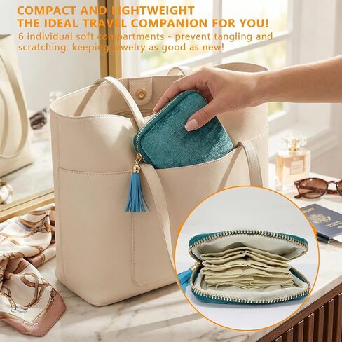 Small Jewelry Travel Organizer - 6 Layer Soft Jewelry Pouch for Bracelets, Necklaces & Rings, Pefect Trip Gift for Women in Kuwait