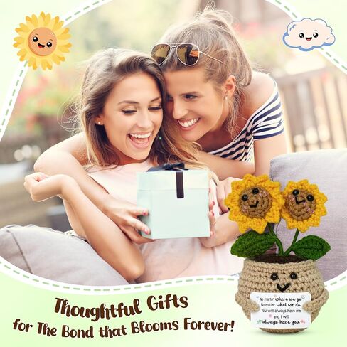OASSIE Best Friend Birthday Gifts for Women - Friends Bundle, Emotional Support Crochet Sunflower & 4"x4" Ceramic Jewelry Dish Tray - Long Distance Friendship Gifts for Friends Women Bestie BFF Sister in Saudi Arabia