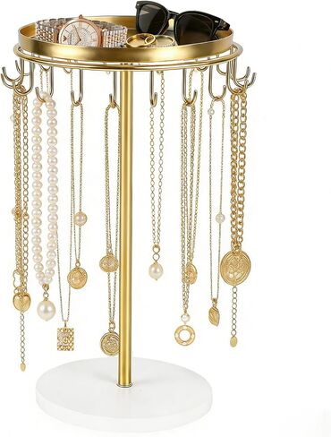 Necklace Holder Metal Jewelry Organizer Stand, Necklace Organizer Hanger with Tray & Hooks for Desk, Jewelry Holder for Necklaces Bracelets and Keychains, Elegant Home Hanging Decor - Black in Saudi Arabia