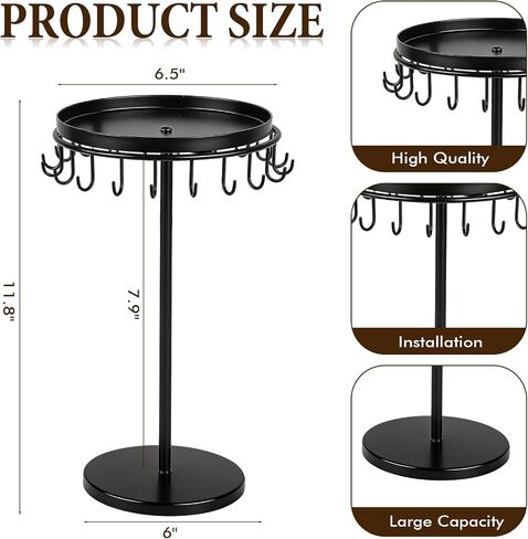 Necklace Holder Metal Jewelry Organizer Stand, Necklace Organizer Hanger with Tray & Hooks for Desk, Jewelry Holder for Necklaces Bracelets and Keychains, Elegant Home Hanging Decor - Black in Saudi Arabia