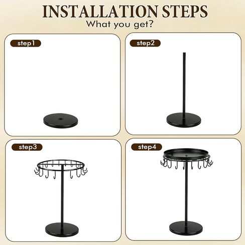 Necklace Holder Metal Jewelry Organizer Stand, Necklace Organizer Hanger with Tray & Hooks for Desk, Jewelry Holder for Necklaces Bracelets and Keychains, Elegant Home Hanging Decor - Black in Saudi Arabia