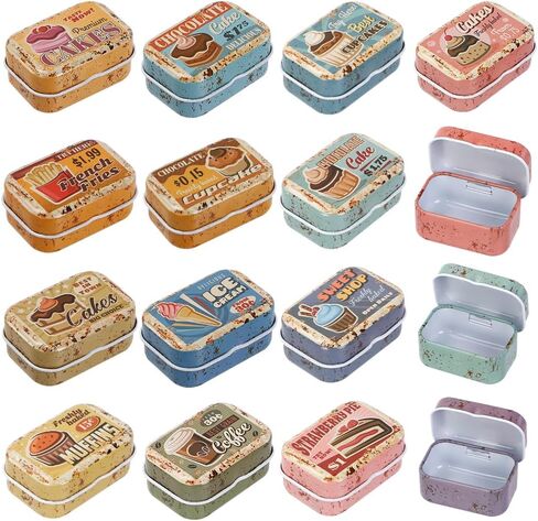 16 Pcs Mini Dessert Tin Trinket, Mini Tin Coin Box with Lids, Rectangle Trinket Tinplate Container, Jewelry Organizer Storage Box Decorative for Pills, Candies, Earrings 2.16x1.57x0.98 Inch in Saudi Arabia