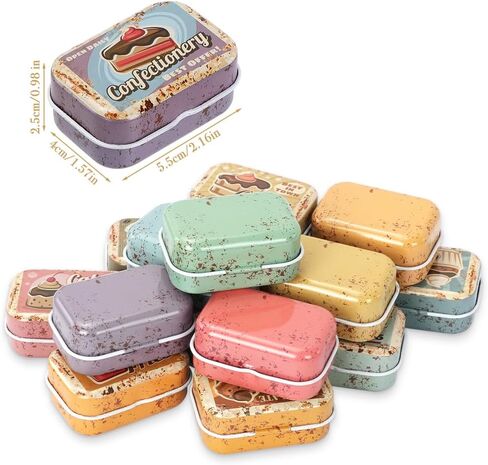 16 Pcs Mini Dessert Tin Trinket, Mini Tin Coin Box with Lids, Rectangle Trinket Tinplate Container, Jewelry Organizer Storage Box Decorative for Pills, Candies, Earrings 2.16x1.57x0.98 Inch in Saudi Arabia