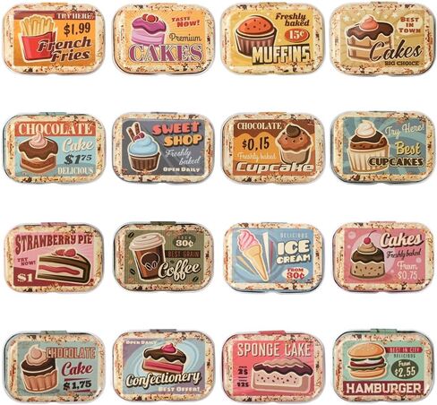 16 Pcs Mini Dessert Tin Trinket, Mini Tin Coin Box with Lids, Rectangle Trinket Tinplate Container, Jewelry Organizer Storage Box Decorative for Pills, Candies, Earrings 2.16x1.57x0.98 Inch in Saudi Arabia