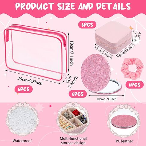 MAQUITA 24 Pcs Spa Party Favors for Women - Bridal Shower Party Favors Set with 6 Jewelry Boxes, Scrunchies, Glitter Mirrors & Cosmetic Bags (Pink) in Kuwait