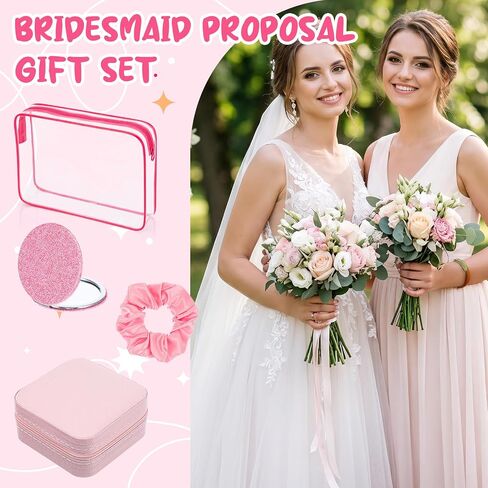 MAQUITA 24 Pcs Spa Party Favors for Women - Bridal Shower Party Favors Set with 6 Jewelry Boxes, Scrunchies, Glitter Mirrors & Cosmetic Bags (Pink) in Kuwait