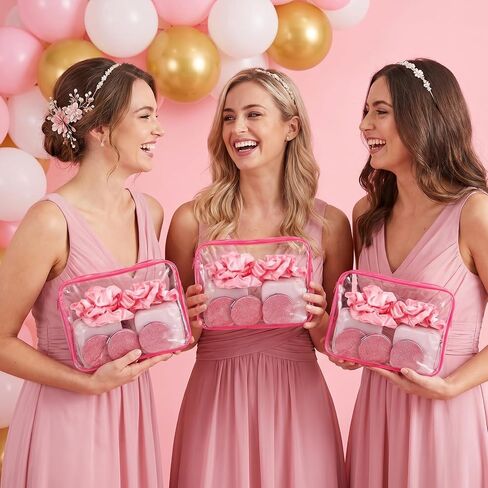 MAQUITA 24 Pcs Spa Party Favors for Women - Bridal Shower Party Favors Set with 6 Jewelry Boxes, Scrunchies, Glitter Mirrors & Cosmetic Bags (Pink) in Kuwait