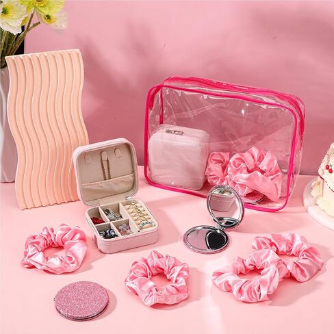 MAQUITA 24 Pcs Spa Party Favors for Women - Bridal Shower Party Favors Set with 6 Jewelry Boxes, Scrunchies, Glitter Mirrors & Cosmetic Bags (Pink) in Kuwait