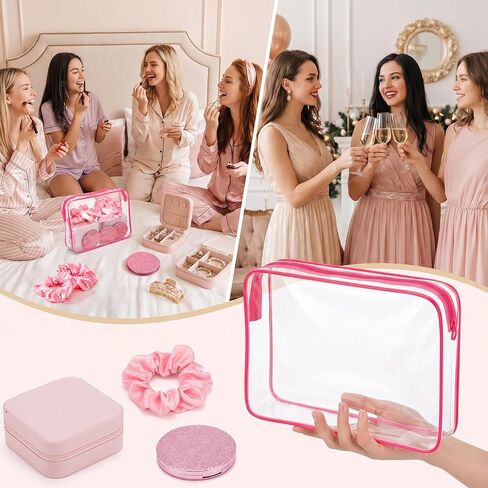 MAQUITA 24 Pcs Spa Party Favors for Women - Bridal Shower Party Favors Set with 6 Jewelry Boxes, Scrunchies, Glitter Mirrors & Cosmetic Bags (Pink) in Kuwait