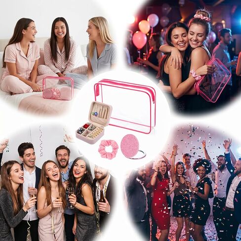 MAQUITA 24 Pcs Spa Party Favors for Women - Bridal Shower Party Favors Set with 6 Jewelry Boxes, Scrunchies, Glitter Mirrors & Cosmetic Bags (Pink) in Kuwait