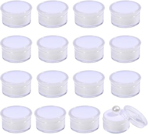 CHGCRAFT 50 Pcs Mini Round Stone Box Small Loose Diamond Gemstone Display Case with Clear Top Lids and Sponge, White, 1.2×0.7 Inch in Kuwait