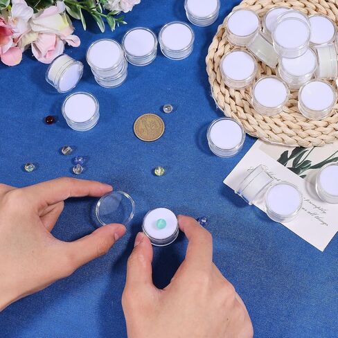 CHGCRAFT 50 Pcs Mini Round Stone Box Small Loose Diamond Gemstone Display Case with Clear Top Lids and Sponge, White, 1.2×0.7 Inch in Kuwait