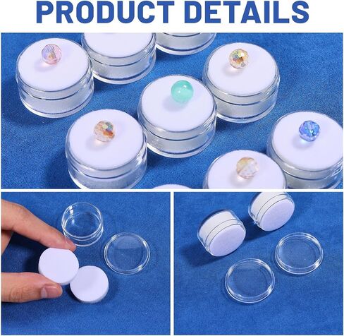 CHGCRAFT 50 Pcs Mini Round Stone Box Small Loose Diamond Gemstone Display Case with Clear Top Lids and Sponge, White, 1.2×0.7 Inch in Kuwait