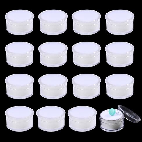 CHGCRAFT 50 Pcs Mini Round Stone Box Small Loose Diamond Gemstone Display Case with Clear Top Lids and Sponge, White, 1.2×0.7 Inch in Kuwait