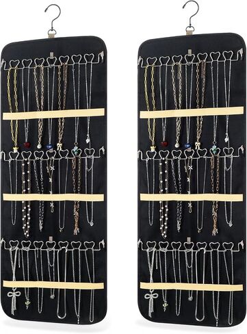 2 Pack Hanging Jewelry Organizer Storage with 43 Pockets and Hooks Dual-Sided Hanging Jewelry Organizers and Storage Hang on Closet, Wall, Door for Earrings, Necklaces, Rings,Blcak in Saudi Arabia