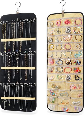 2 Pack Hanging Jewelry Organizer Storage with 43 Pockets and Hooks Dual-Sided Hanging Jewelry Organizers and Storage Hang on Closet, Wall, Door for Earrings, Necklaces, Rings,Blcak in Saudi Arabia