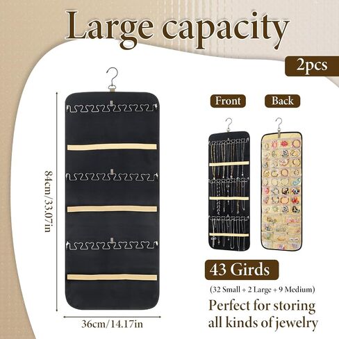 2 Pack Hanging Jewelry Organizer Storage with 43 Pockets and Hooks Dual-Sided Hanging Jewelry Organizers and Storage Hang on Closet, Wall, Door for Earrings, Necklaces, Rings,Blcak in Saudi Arabia