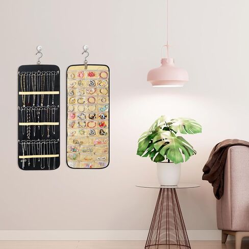 2 Pack Hanging Jewelry Organizer Storage with 43 Pockets and Hooks Dual-Sided Hanging Jewelry Organizers and Storage Hang on Closet, Wall, Door for Earrings, Necklaces, Rings,Blcak in Saudi Arabia
