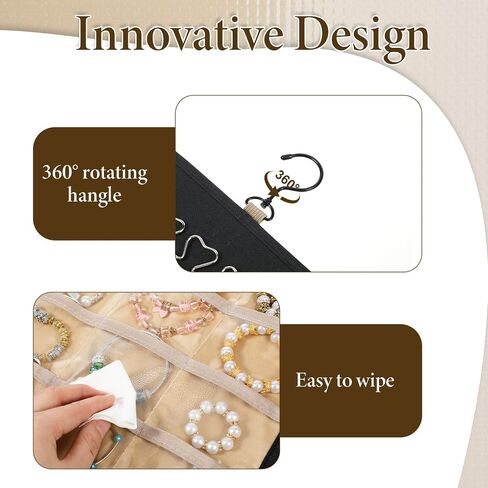 2 Pack Hanging Jewelry Organizer Storage with 43 Pockets and Hooks Dual-Sided Hanging Jewelry Organizers and Storage Hang on Closet, Wall, Door for Earrings, Necklaces, Rings,Blcak in Saudi Arabia