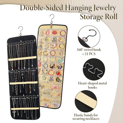 2 Pack Hanging Jewelry Organizer Storage with 43 Pockets and Hooks Dual-Sided Hanging Jewelry Organizers and Storage Hang on Closet, Wall, Door for Earrings, Necklaces, Rings,Blcak in Saudi Arabia