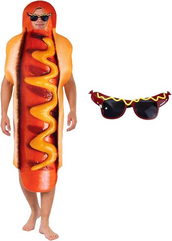 Hot Dog Costume for Adults Funny Food Outfit with Sausage Glasses for Halloween Fancy Dress Costumes Cosplay Party in Saudi Arabia