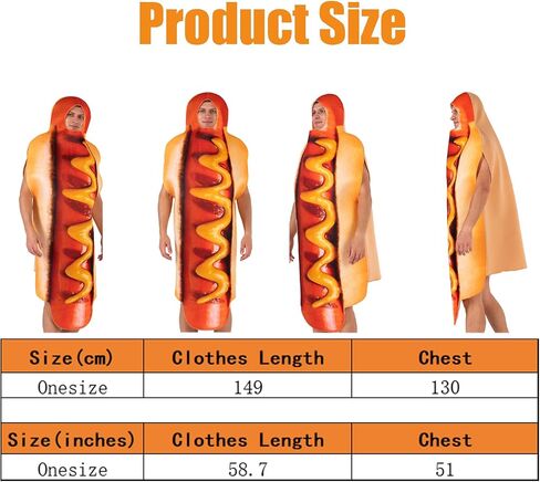 Hot Dog Costume for Adults Funny Food Outfit with Sausage Glasses for Halloween Fancy Dress Costumes Cosplay Party in Saudi Arabia