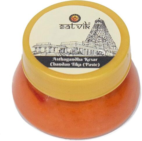 SATVIK 4 Pc Combo of Ashtagandha (Kesari) Safforn Chandan Tika Paste, White/Safed Gopi Chandan Tikka Paste, White Janeu & Red Mauli/Moli Tika Sandalwood Pila Tilak Mandir Kumkum Poojan Puja Items in Kuwait