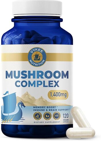 Vykee Nutrition Mushroom Complex – Lion’s Mane, Reishi & Cordyceps | Brain Supplement for Memory & Focus, Immune Support | Vegan, Non-GMO, Gluten-Free | 1,400 mg, 120 Count in Saudi Arabia