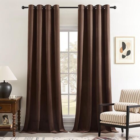 Timeper Dark Brown Velvet Blackout Curtains 84 Inches Long Grommet Top 2 Panels Set Thermal Insulated Privacy Window Drapes for Living Room, Playroom, Guestroom, W52 x L84 inches in Saudi Arabia