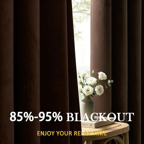 Timeper Dark Brown Velvet Blackout Curtains 84 Inches Long Grommet Top 2 Panels Set Thermal Insulated Privacy Window Drapes for Living Room, Playroom, Guestroom, W52 x L84 inches in Saudi Arabia