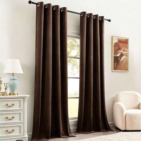 Timeper Dark Brown Velvet Blackout Curtains 84 Inches Long Grommet Top 2 Panels Set Thermal Insulated Privacy Window Drapes for Living Room, Playroom, Guestroom, W52 x L84 inches in Saudi Arabia