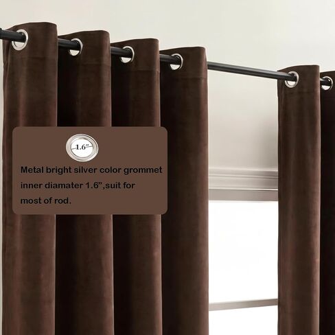 Timeper Dark Brown Velvet Blackout Curtains 84 Inches Long Grommet Top 2 Panels Set Thermal Insulated Privacy Window Drapes for Living Room, Playroom, Guestroom, W52 x L84 inches in Saudi Arabia