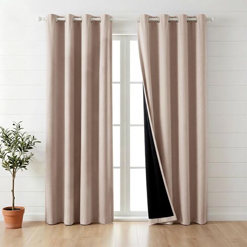Faux Linen 100% Blackout Curtains for Bedroom,Blackout Curtains 84 inch Long for Living Room Grommet Drapes Insulated Thermal Light Blocking Bedroom,2 Panels,52" W x 84" L,Light Coffee in Saudi Arabia