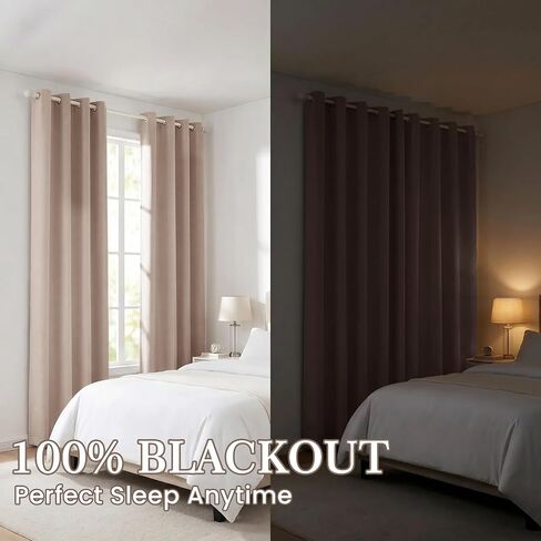 Faux Linen 100% Blackout Curtains for Bedroom,Blackout Curtains 84 inch Long for Living Room Grommet Drapes Insulated Thermal Light Blocking Bedroom,2 Panels,52" W x 84" L,Light Coffee in Saudi Arabia