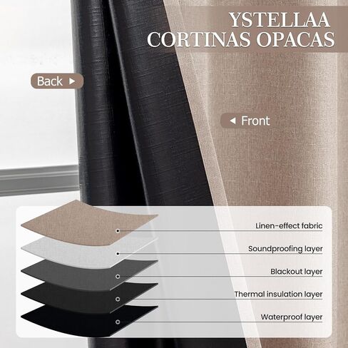 Faux Linen 100% Blackout Curtains for Bedroom,Blackout Curtains 84 inch Long for Living Room Grommet Drapes Insulated Thermal Light Blocking Bedroom,2 Panels,52" W x 84" L,Light Coffee in Saudi Arabia