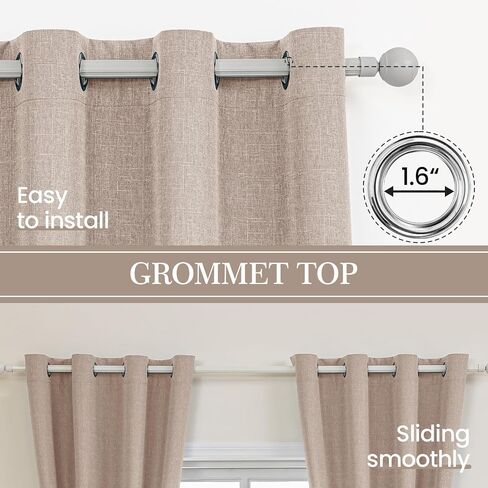 Faux Linen 100% Blackout Curtains for Bedroom,Blackout Curtains 84 inch Long for Living Room Grommet Drapes Insulated Thermal Light Blocking Bedroom,2 Panels,52" W x 84" L,Light Coffee in Saudi Arabia