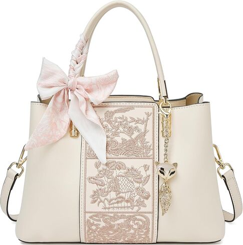 FOXLOVER Leather Tote Handbags for Women Embroidery Top-handle Bags Crossbody Purses with Fox Head Brand Pendant in Saudi Arabia