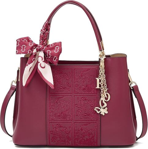 FOXLOVER Leather Tote Handbags for Women Embroidery Top-handle Bags Crossbody Purses with Fox Head Brand Pendant in Saudi Arabia